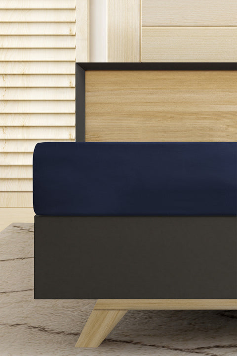 Lacivert King Size Fitted / Lastikli Pamuk Çarşaf