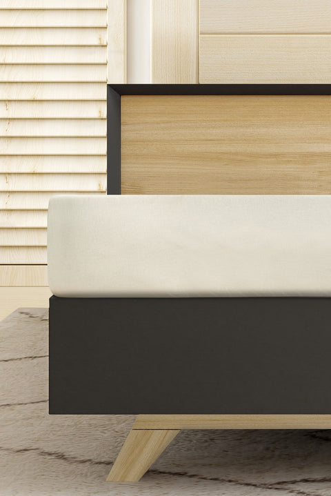 Off-White King Size Fitted Cotton Sheet