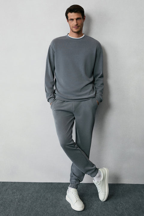 Dark Anthracite Long Sleeve Crew Neck 2-Piece Modal Tracksuit Set