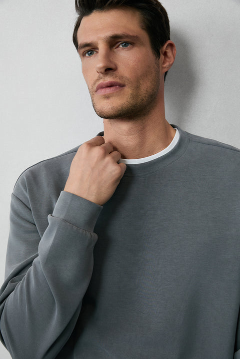 Dark Anthracite Long Sleeve Crew Neck 2-Piece Modal Tracksuit Set