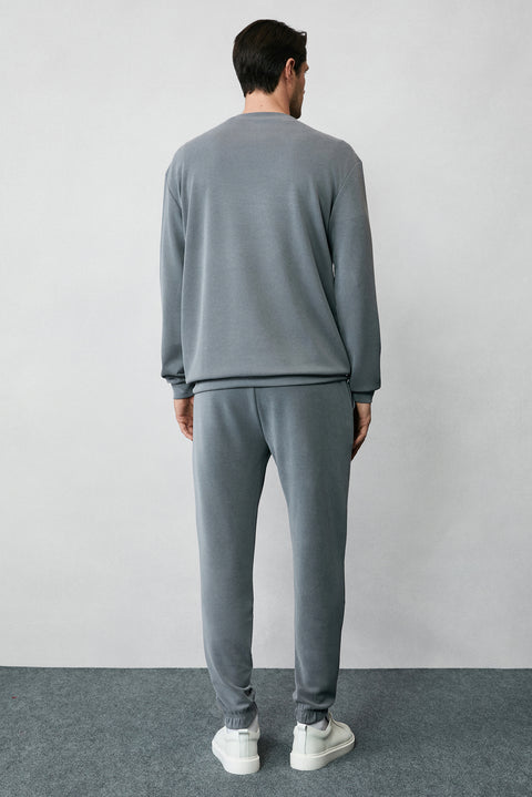 Dark Anthracite Long Sleeve Crew Neck 2-Piece Modal Tracksuit Set