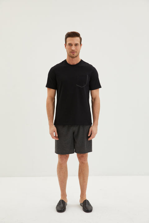 Black Contrast Collar 2-Piece Cotton Pajama Set (Shorts)