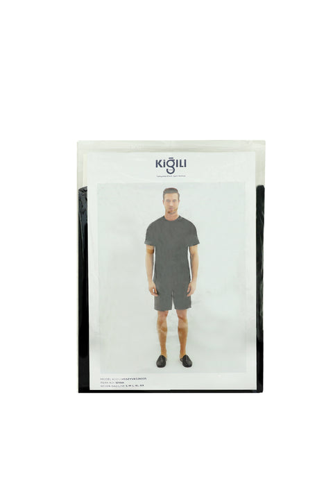 Black Contrast Collar 2-Piece Cotton Pajama Set (Shorts)
