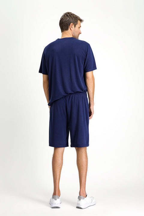 Dark Navy Short Sleeve Crew Neck 2-Piece Pajama Set with Shorts