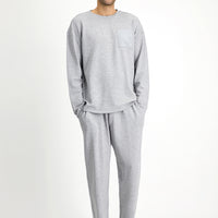 Medium Grey Melange Long Sleeve Crew Neck 3-Piece Pajama Set with Shorts