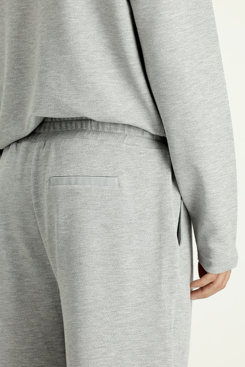 Medium Grey Melange Long Sleeve Crew Neck 3-Piece Pajama Set with Shorts