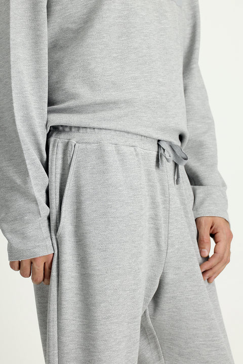 Medium Grey Melange Long Sleeve Crew Neck 3-Piece Pajama Set with Shorts