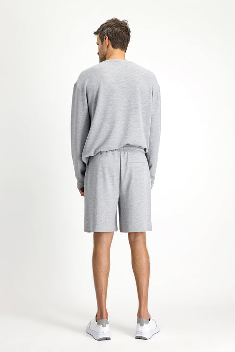 Medium Grey Melange Long Sleeve Crew Neck 3-Piece Pajama Set with Shorts