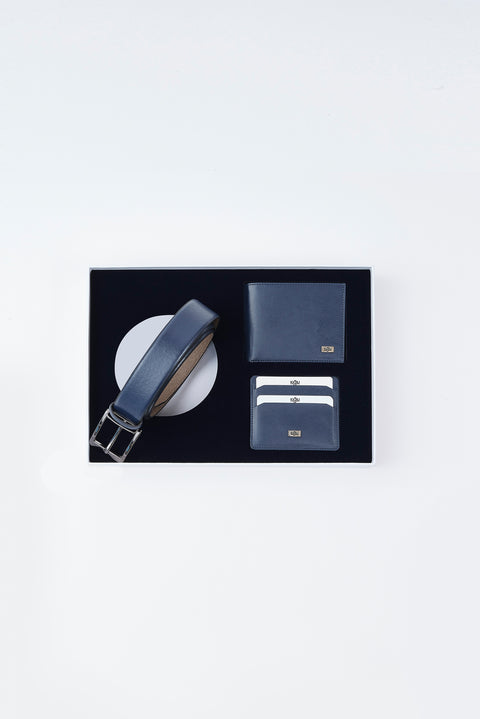 Dark Navy Blue 3-Piece Belt, Wallet & Card Holder Set