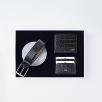 Black 3-Piece Crocodile Pattern Belt, Wallet & Card Holder Set