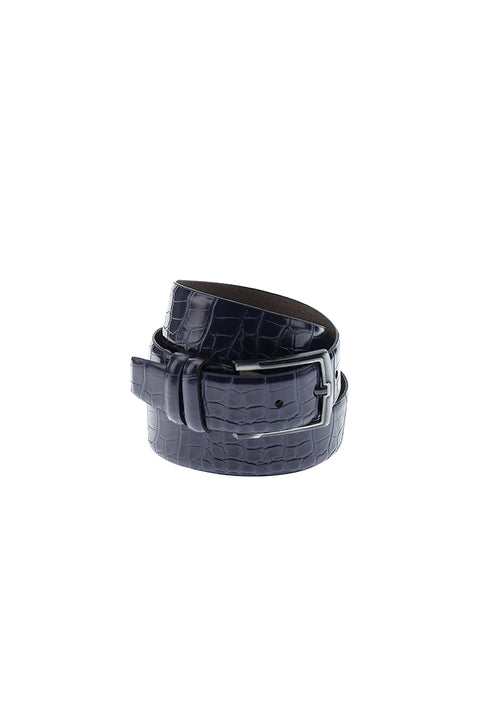 Dark Navy Blue 3-Piece Crocodile Pattern Belt, Wallet & Card Holder Set
