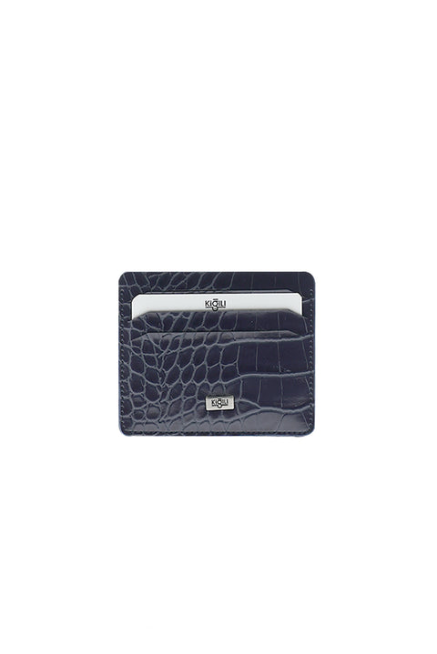 Dark Navy Blue 3-Piece Crocodile Pattern Belt, Wallet & Card Holder Set