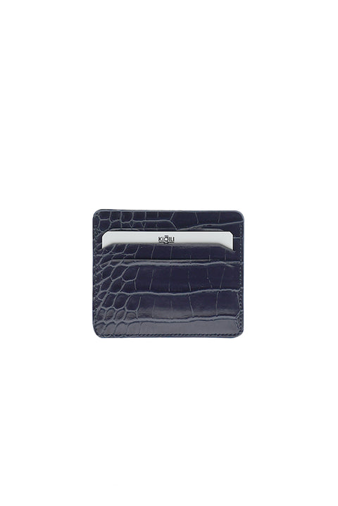 Dark Navy Blue 3-Piece Crocodile Pattern Belt, Wallet & Card Holder Set