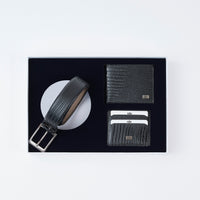 Black Lezard Pattern Belt, Wallet & Card Holder Set