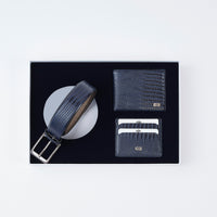 Dark Navy Blue 3-Piece Lezard Pattern Belt, Wallet & Card Holder Set