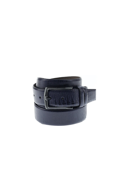 Dark Navy Blue 3-Piece Lezard Pattern Belt, Wallet & Card Holder Set