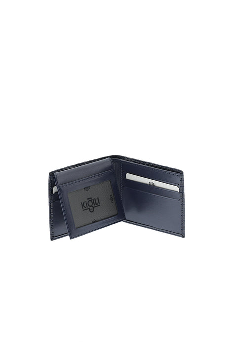 Dark Navy Blue 3-Piece Lezard Pattern Belt, Wallet & Card Holder Set