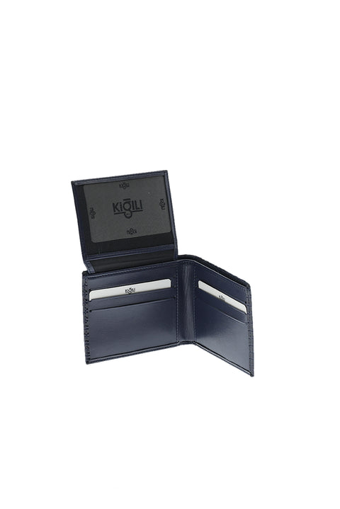 Dark Navy Blue 3-Piece Lezard Pattern Belt, Wallet & Card Holder Set