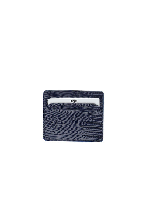 Dark Navy Blue 3-Piece Lezard Pattern Belt, Wallet & Card Holder Set