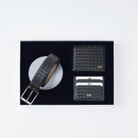 Black 3-Piece Patterned Belt, Wallet & Card Holder Set