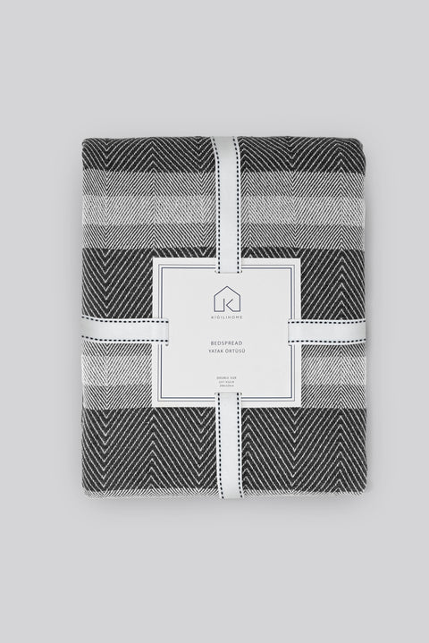 Medium Anthracite Striped Cotton Bedspread