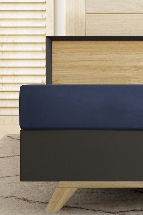 Indigo Double Fitted Cotton Sheet