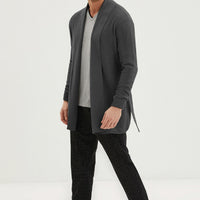 Light Grey Melange 3-Piece Knitted Robe Jacquard Elasticated Patterned Cotton Pajama Set