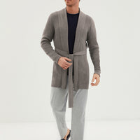Dark Navy Crew Neck 3-Piece Knitted Robe Waffle Patterned Cotton Pajama Set