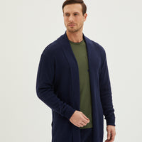 Medium Khaki 3-Piece Knitted Robe Contrast Collar Cotton Pajama Set