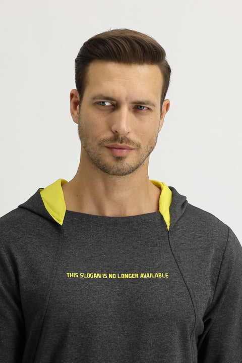 Açık Antrasit Kapüşonlu Baskılı Sweatshirt