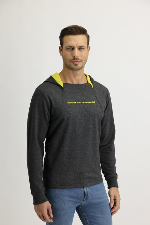 Açık Antrasit Kapüşonlu Baskılı Sweatshirt