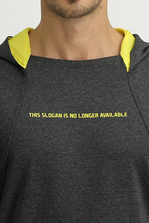 Açık Antrasit Kapüşonlu Baskılı Sweatshirt