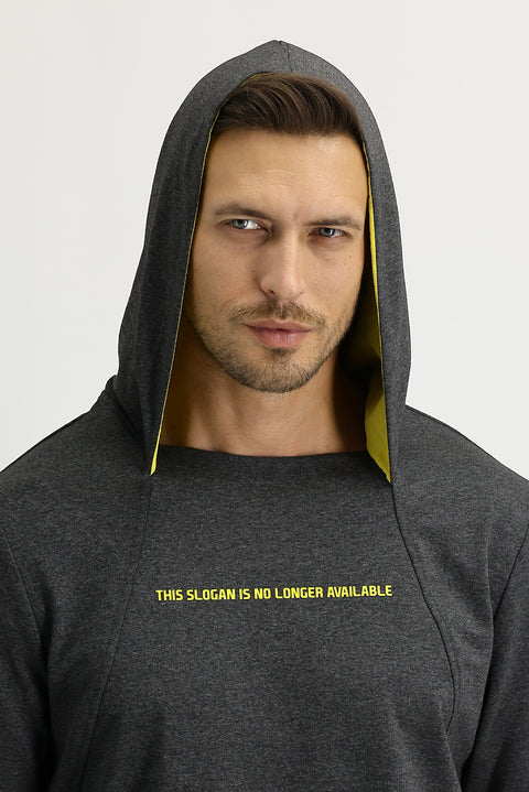 Açık Antrasit Kapüşonlu Baskılı Sweatshirt