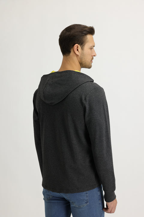 Açık Antrasit Kapüşonlu Baskılı Sweatshirt