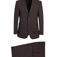 Dark Brown 4-Drop Relaxed Fit Wool Patterned Suit