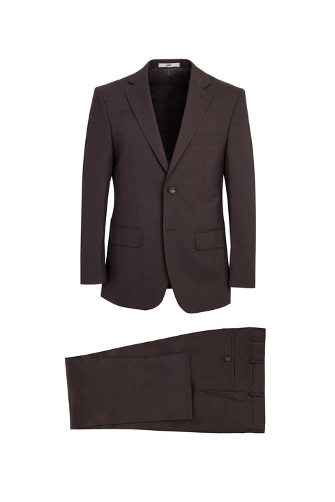 Dark Brown 4-Drop Relaxed Fit Wool Patterned Suit