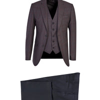 Dark Brown 7 Drop Slim Fit Plaid Suit