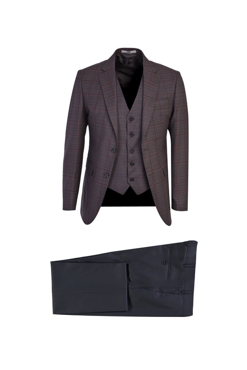 Dark Brown 7 Drop Slim Fit Plaid Suit