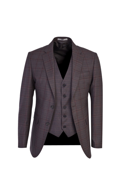 Dark Brown 7 Drop Slim Fit Plaid Suit