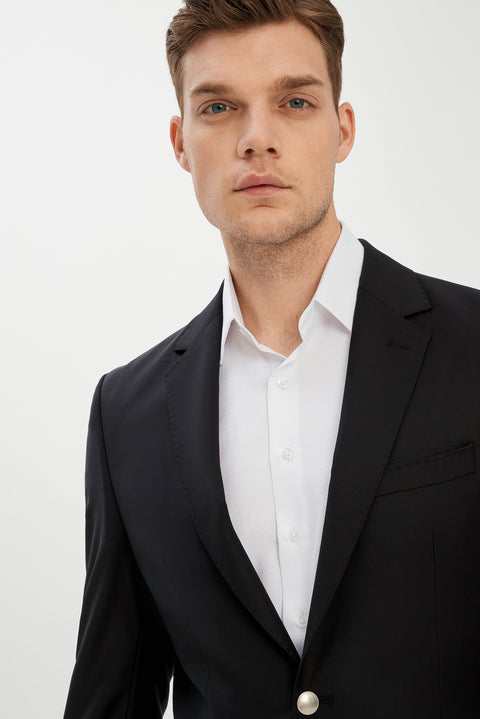 Black 7 Drop Slim Fit Narrow Cut Wool Blazer Jacket