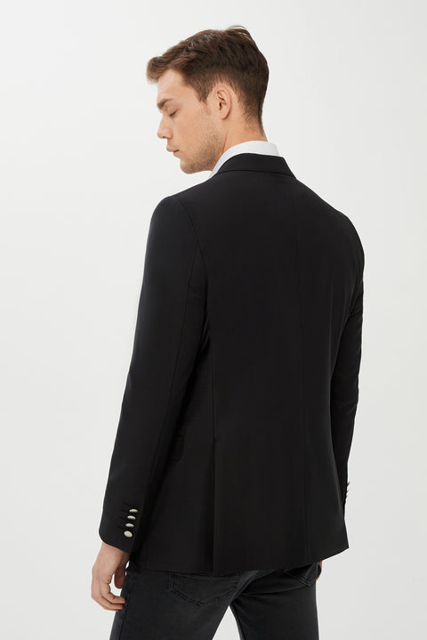 Black 8 Drop Long Slim Fit Wool Blazer Jacket