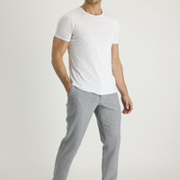 Light Grey 7 Drop Slim Fit Narrow Cut Wool Pants with Elastic Waist Drawstring Eyelet Fabric