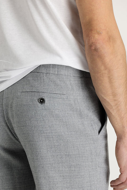 Light Grey 7 Drop Slim Fit Narrow Cut Wool Pants with Elastic Waist Drawstring Eyelet Fabric