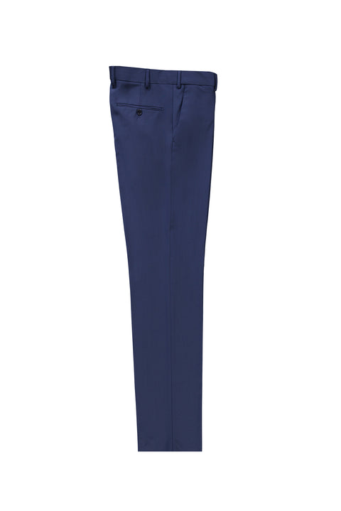 Light Navy Blue 6 Drop Regular Fit Standard Cut Classic Fabric Wool Trousers