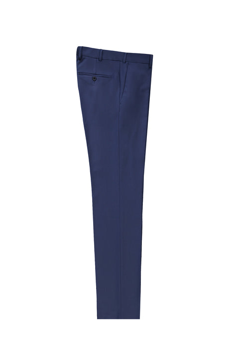 Light Navy Blue 7 Drop Slim Fit Narrow Cut Classic Wool Fabric Trousers