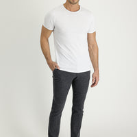 Koyu Antrasit 7 Drop Slim Fit Dar Kesim Yünlü Beli Lastikli İpli Çizgili Kumaş Pantolon