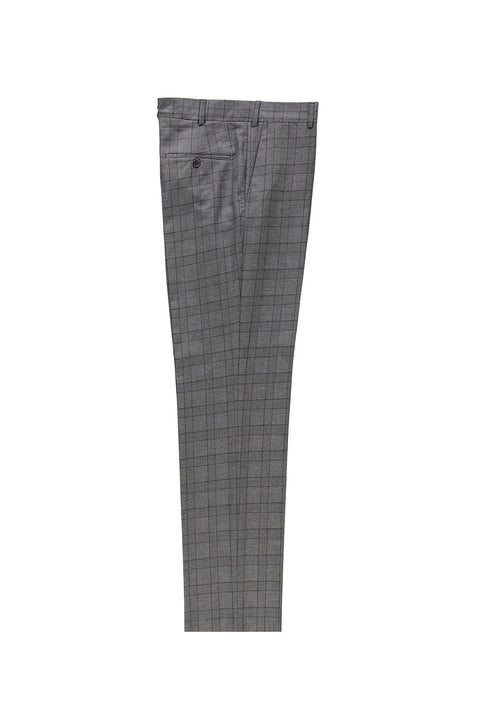 Medium Grey 6 Drop Regular Fit Classic Plaid Lycra Fabric Trousers