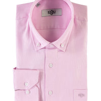 Pembe Uzun Kol Regular Fit Desenli Oxford Pamuk Gömlek