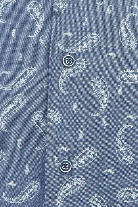 Açık Lacivert Uzun Kol Desenli Slim Fit Dar Kesim Pamuk Gömlek