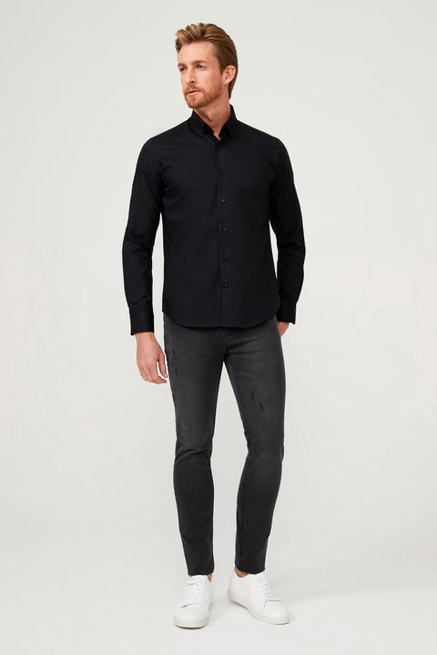Siyah Uzun Kol Slim Fit Dar Kesim Pamuk Gömlek